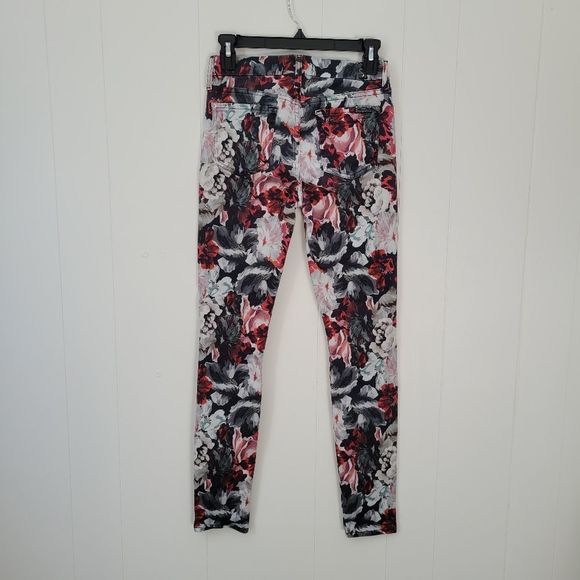 7 For All Mankind Red Pink Floral Skinny Jeans - Picture 6 of 12